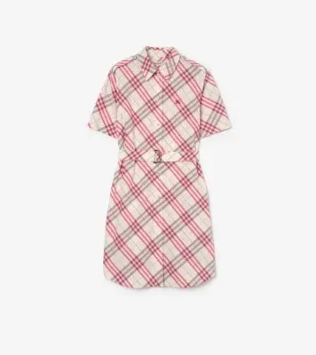 Check Cotton Shirt Dress in Aubergine purple