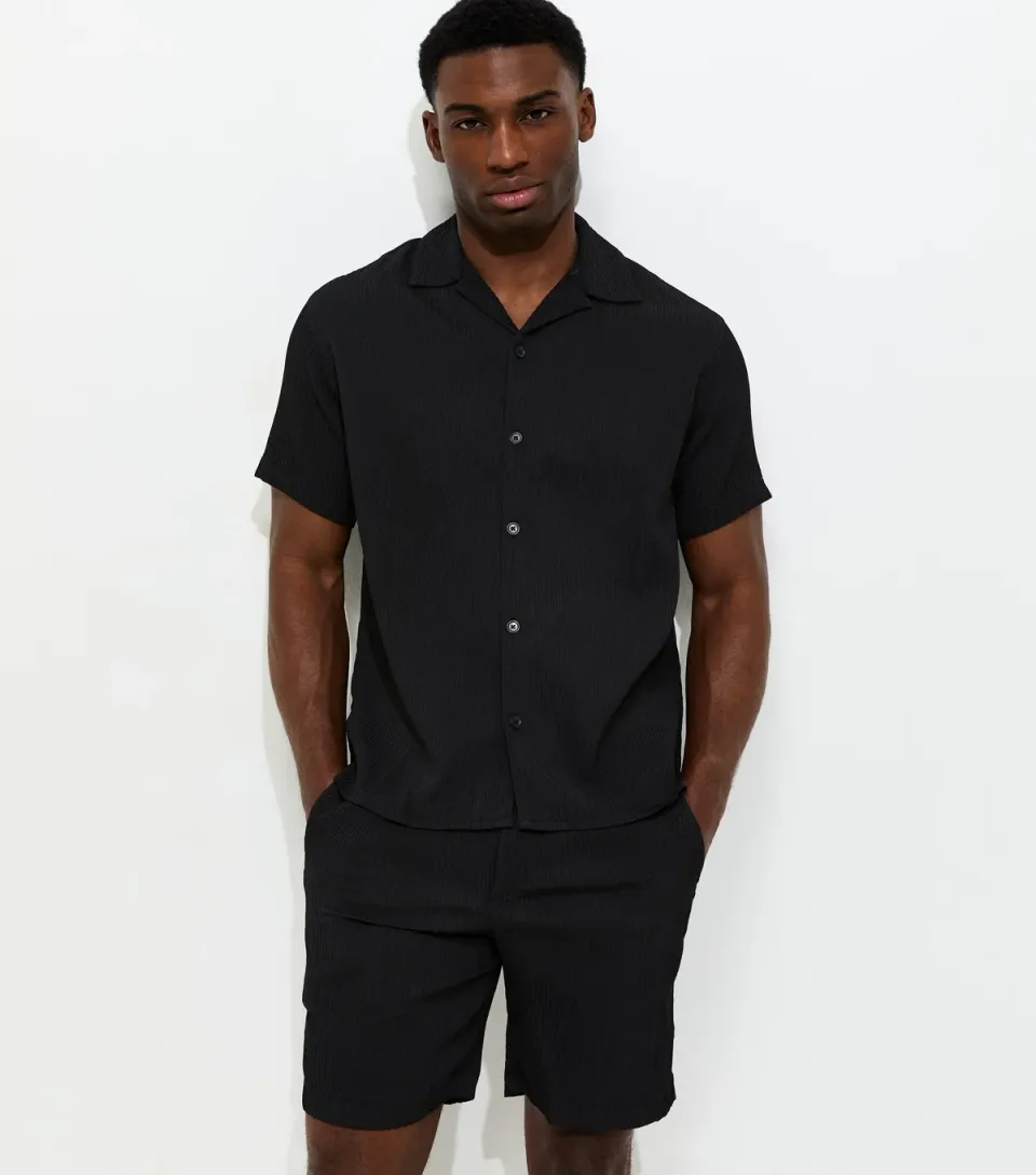 Men's Regular Black Striped Drawstring Shorts
