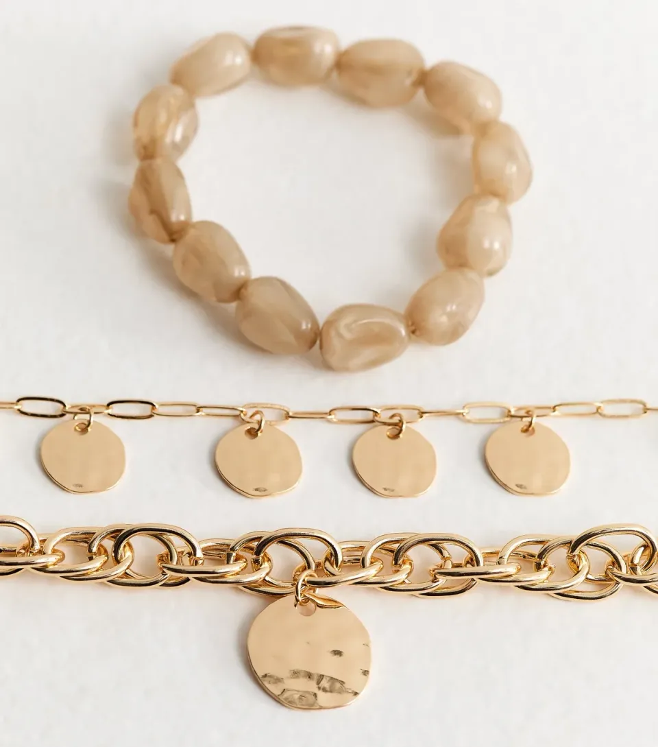 Pack Of 3 Gold Tone and Resin Bead Bracelet