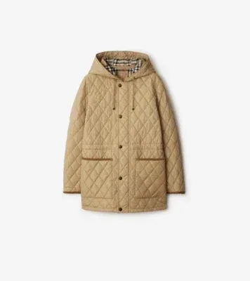 Quilted Nylon Parka in Flax beige
