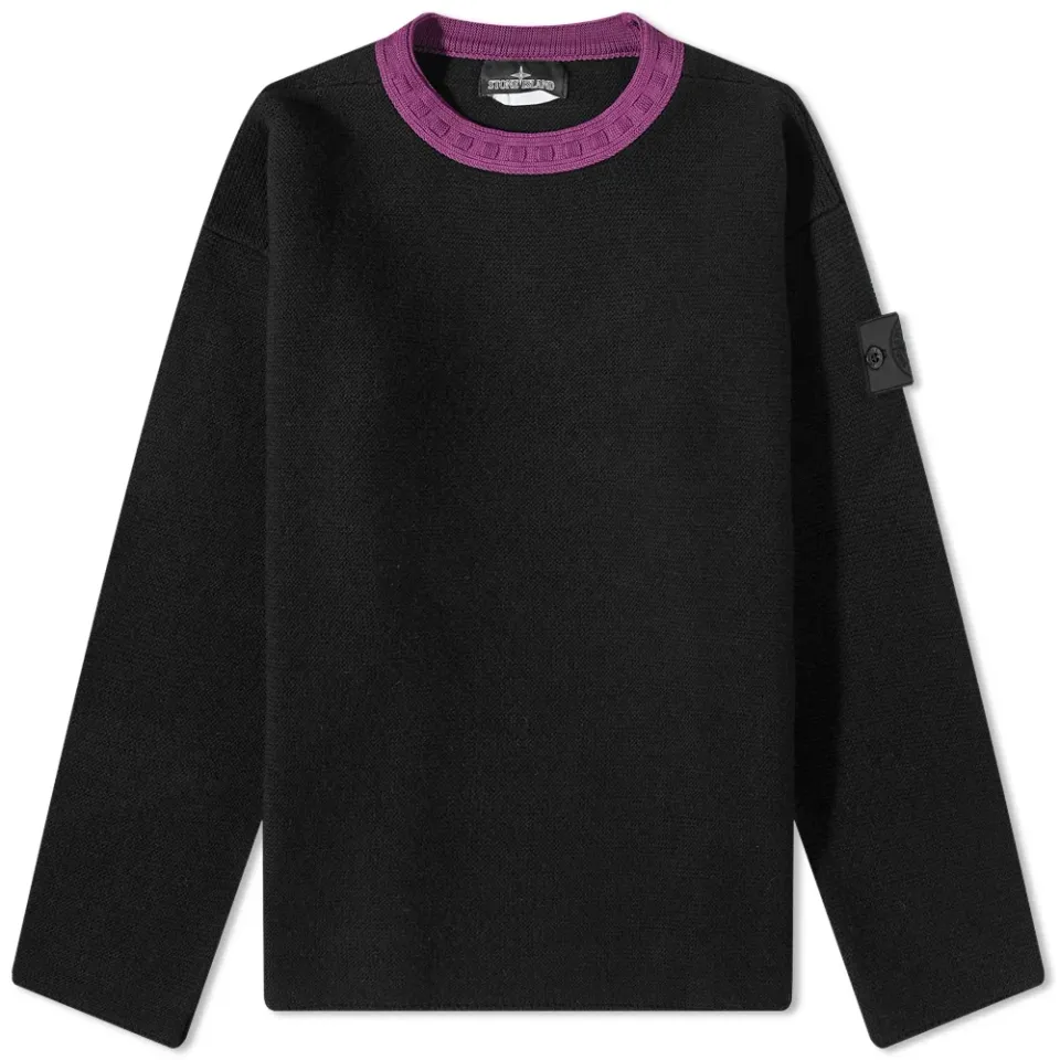 Contrast Collar Crew Knit