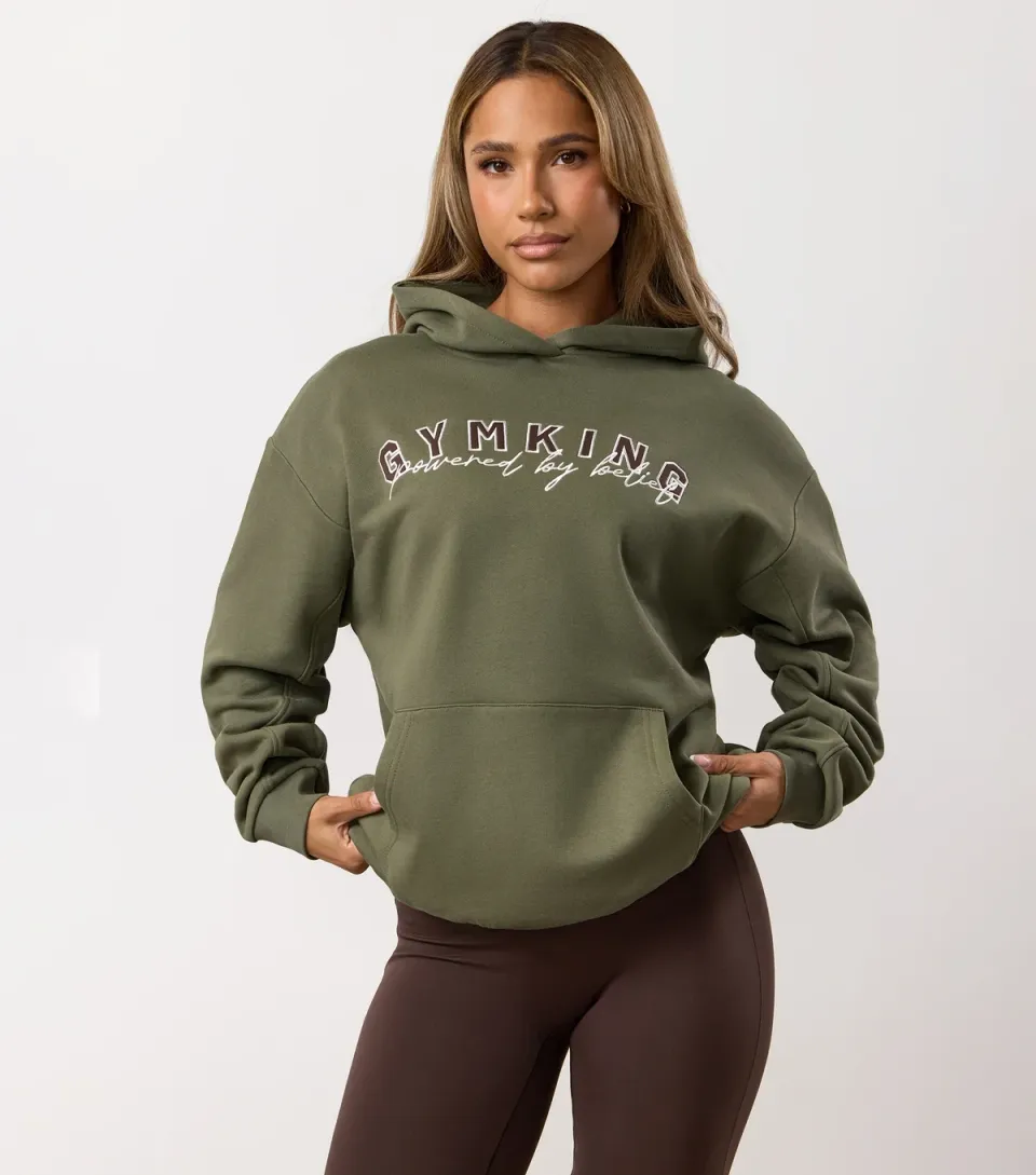 Women's Cream Powered By Belief Relaxed Fit Hoodie