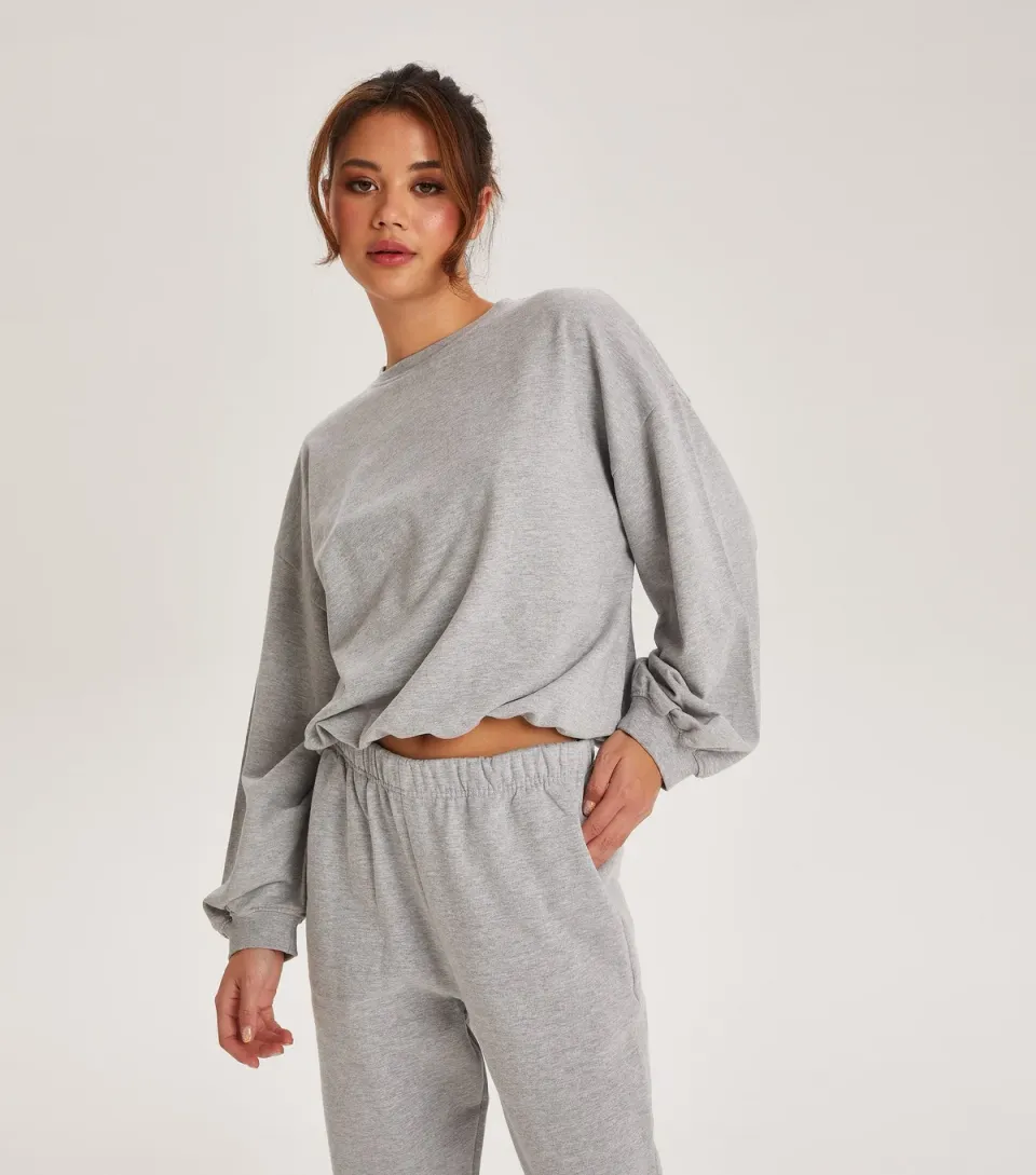 Women's Pale Grey Crew Neck Long Balloon Sleeve Sweatshirt