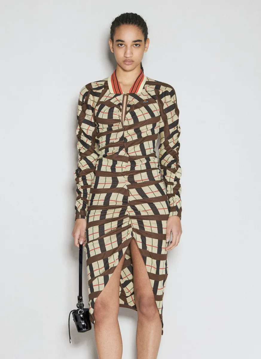 Check Gathered Dress
