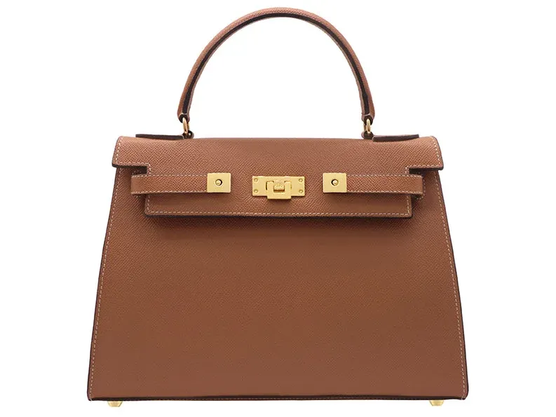 Maya Large Dolomite Pebble Print Calf Leather Handbag - Tan - 2