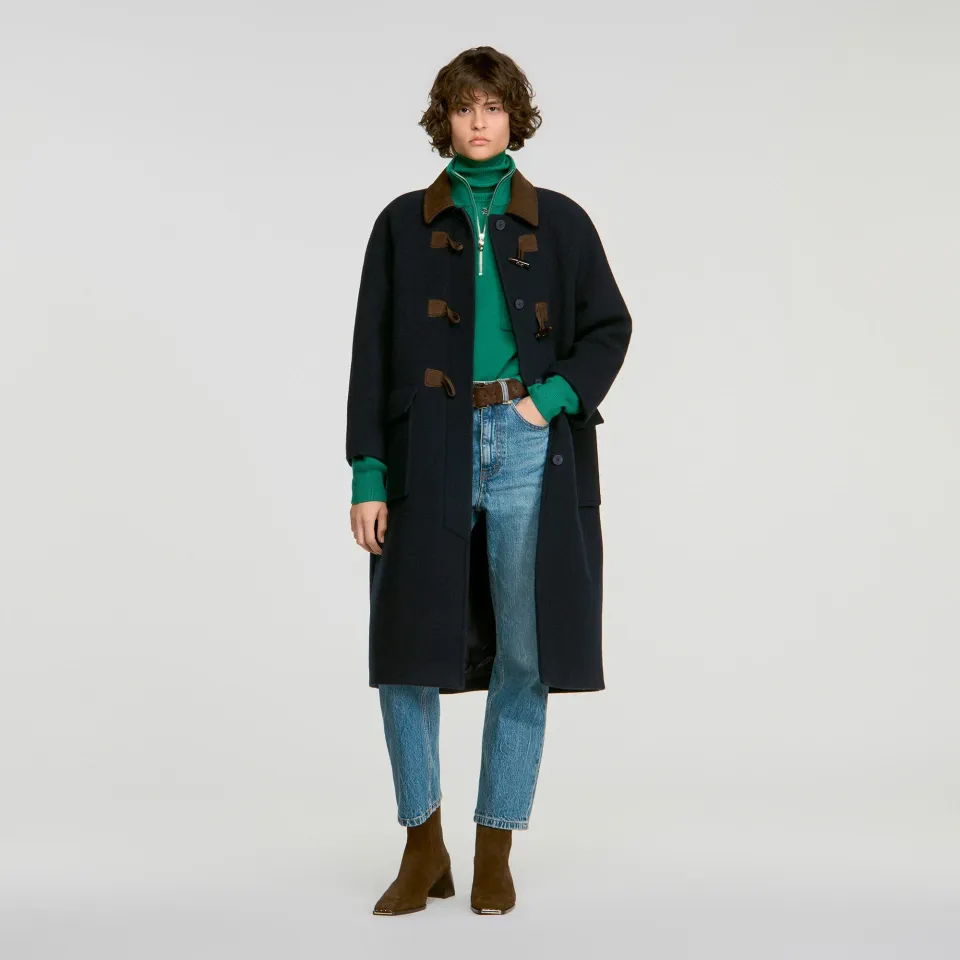 Double-faced wool duffel coat