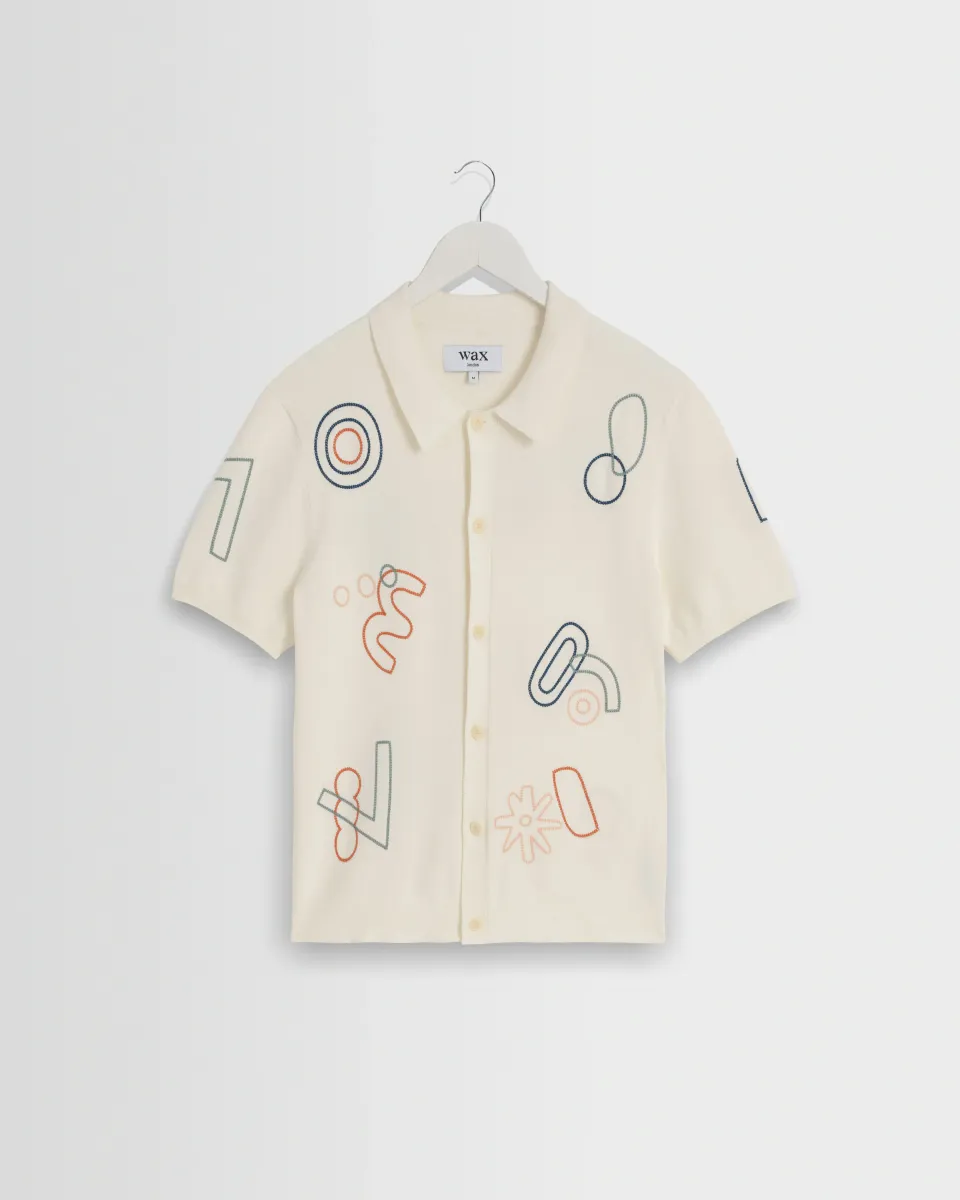 Tellaro - Ecru and Multicolour Shapes Embroidered Shirt