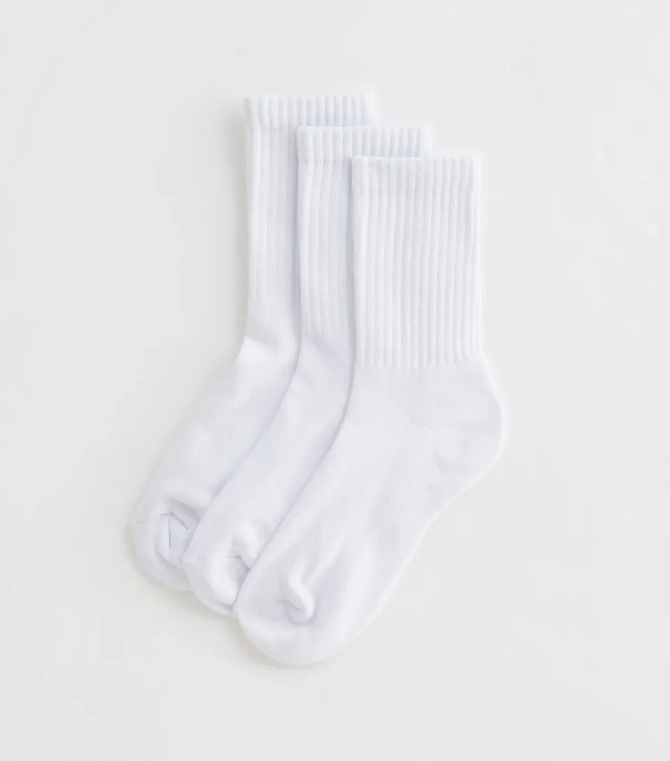 3 Pack White Ribbed Tube Socks