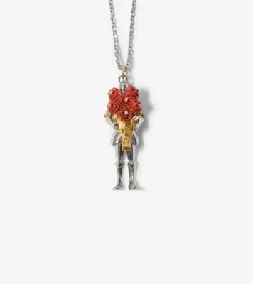 Knight Rose Charm Necklace​ in Silver/gold/red