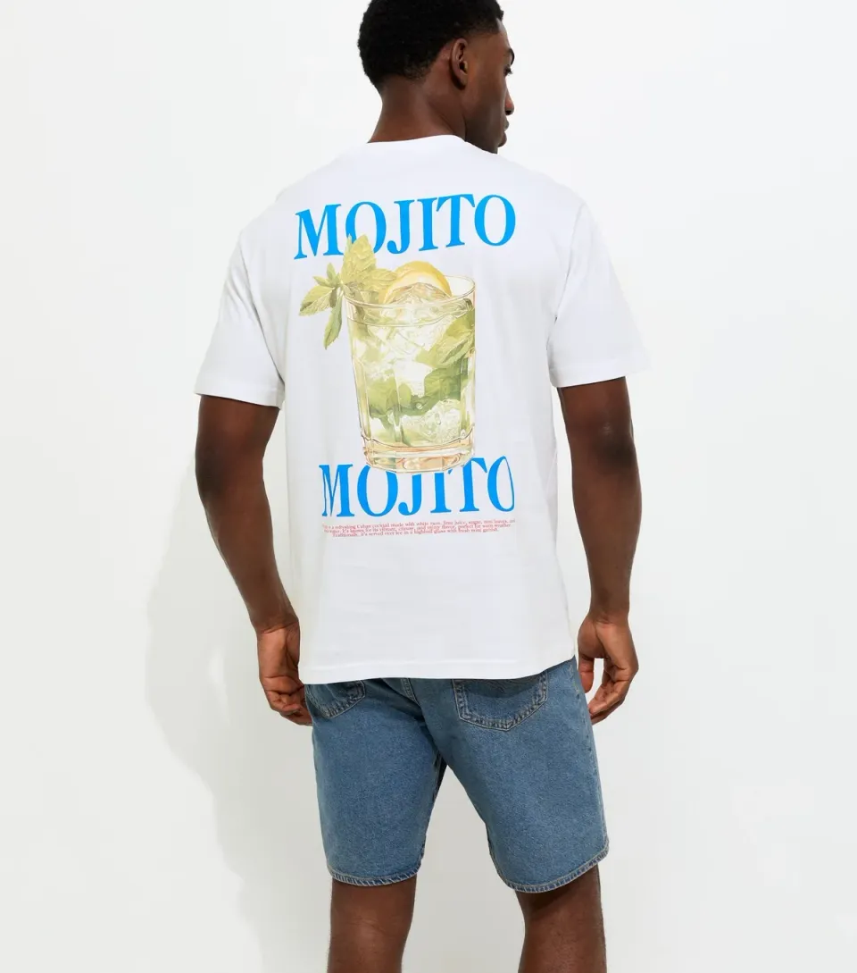 Men's White Regular Cotton Mojito T-Shirt
