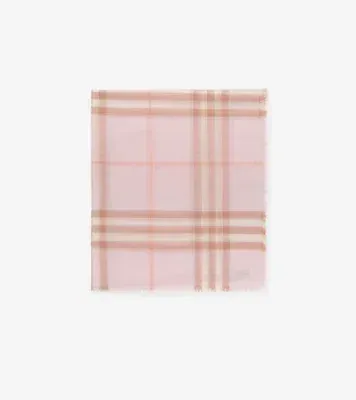 Wide Check Wool Scarf in Quartz pink
