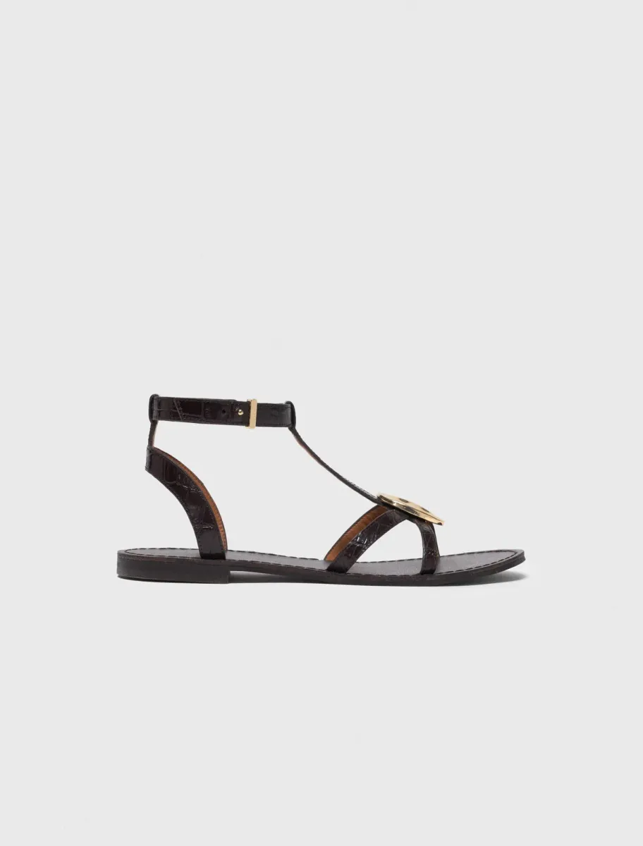 Flat leather strap sandals