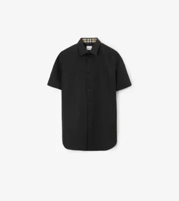 Slim Fit Stretch Cotton Shirt in Black