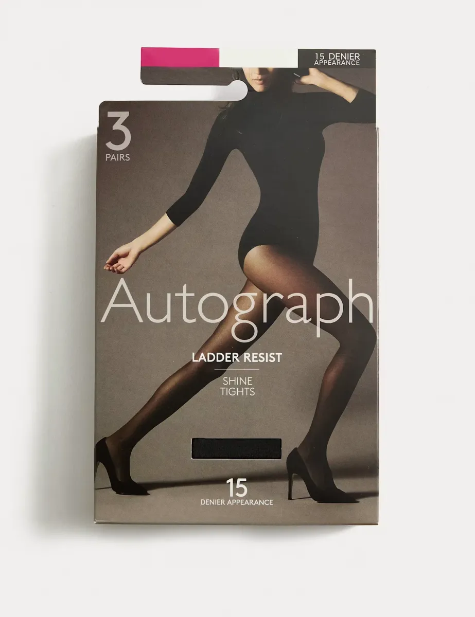 3pk 15 Denier Ladder Resist Tights Nearly Black