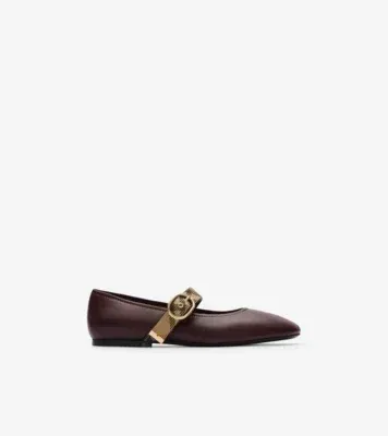 Check Strap Leather Robin Ballerinas in Vineyard red