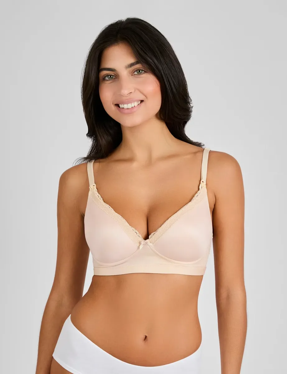Lace Trim T-Shirt Maternity Nursing Bra (B-F) Natural
