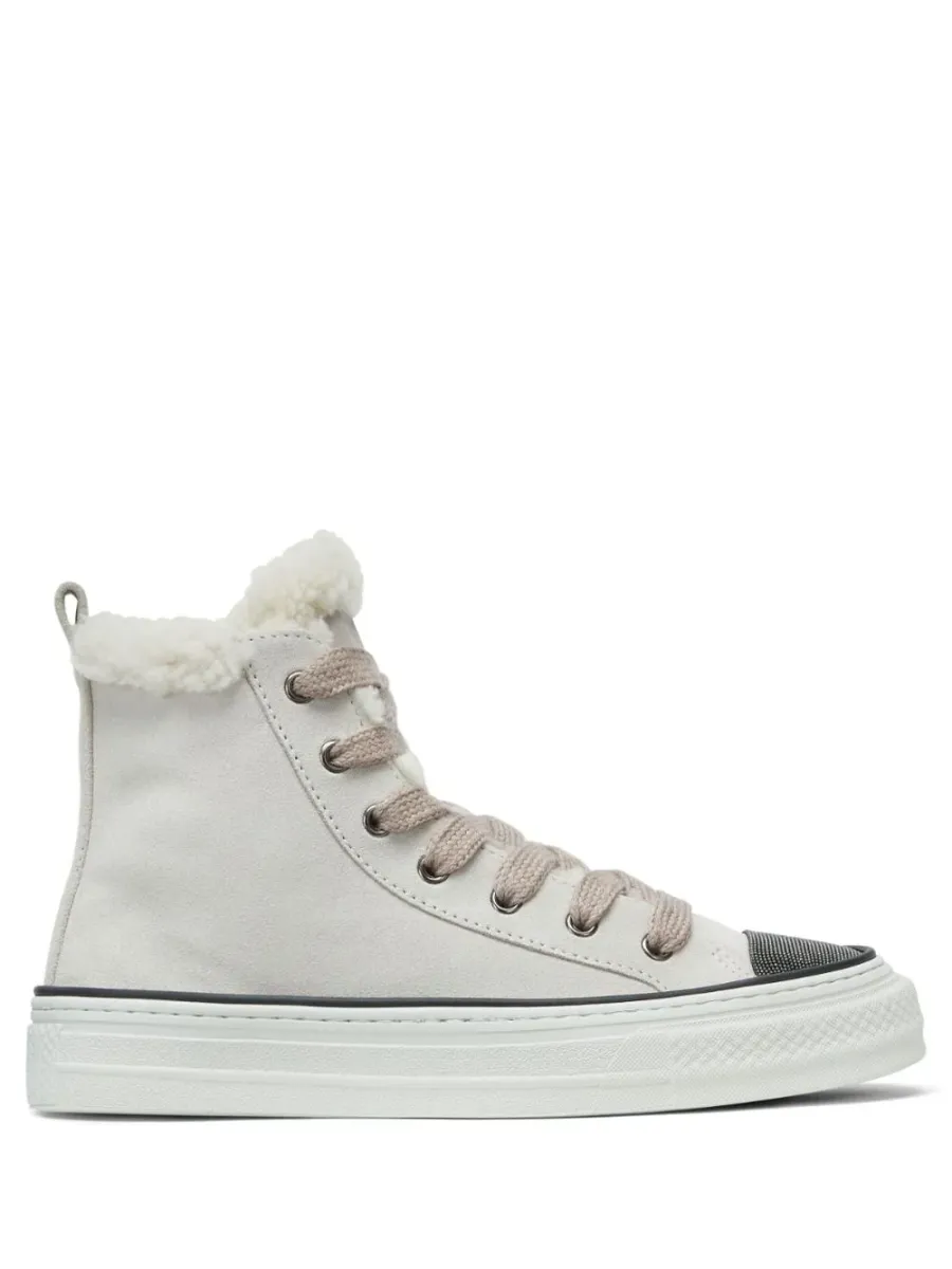 Women Laced-Up Suede Sneakers Light Beige