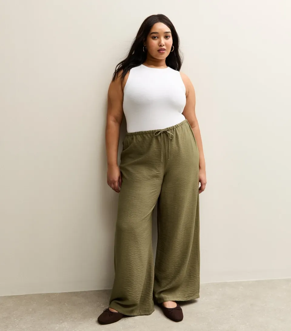 Women's Plus Size Khaki Wide Leg Beach Trousers Curves