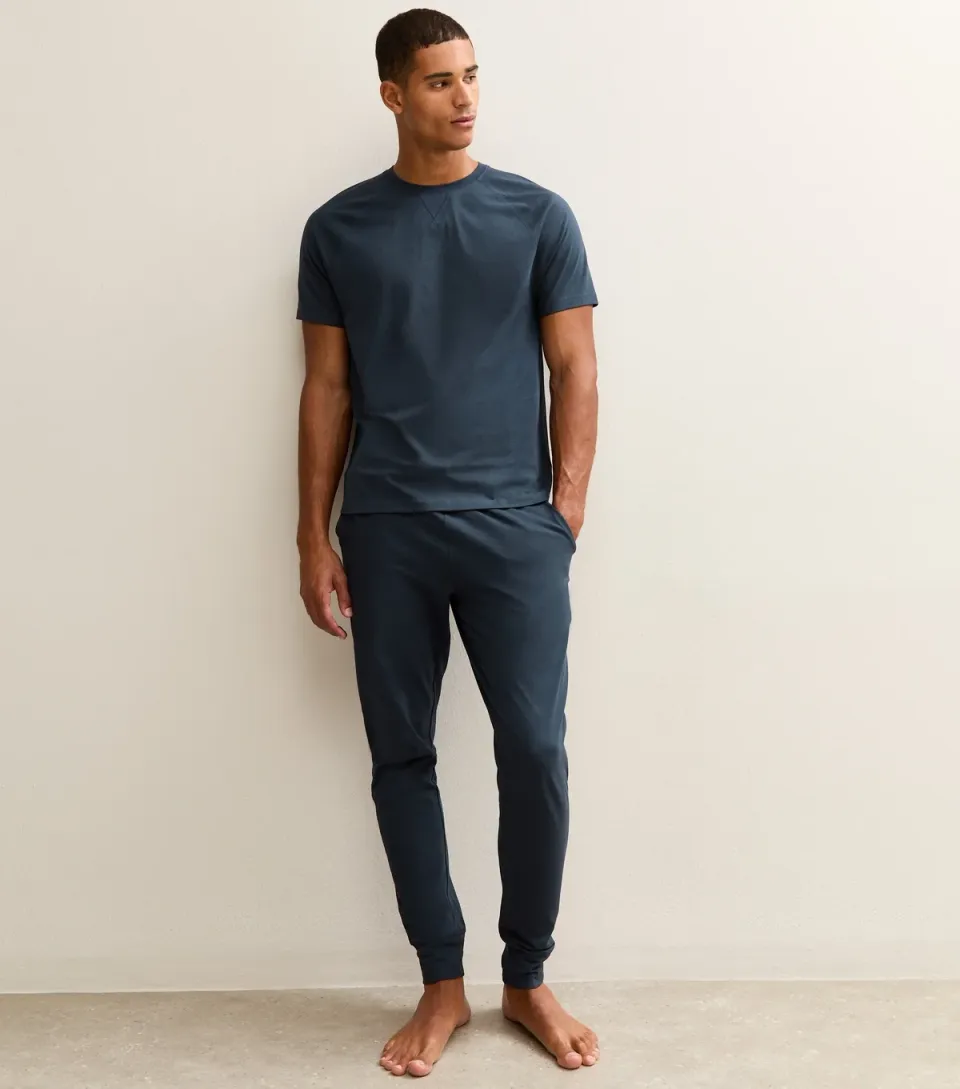 Men's Navy Short Sleeve Top & Joggers Pyjama Set