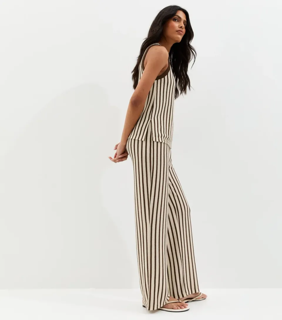 Women's Brown Striped Soft Touch Trousers