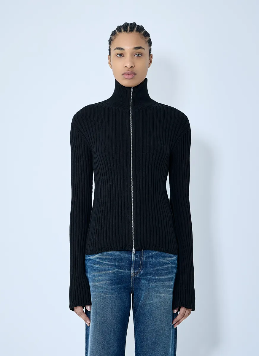 Zip-Up Knit Cardigan