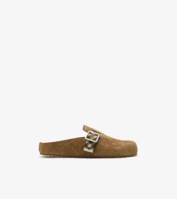 Check Suede Urchin Clogs in Jute beige