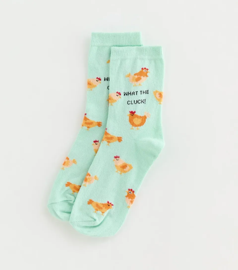 Mint Green 'What The Cluck' Socks