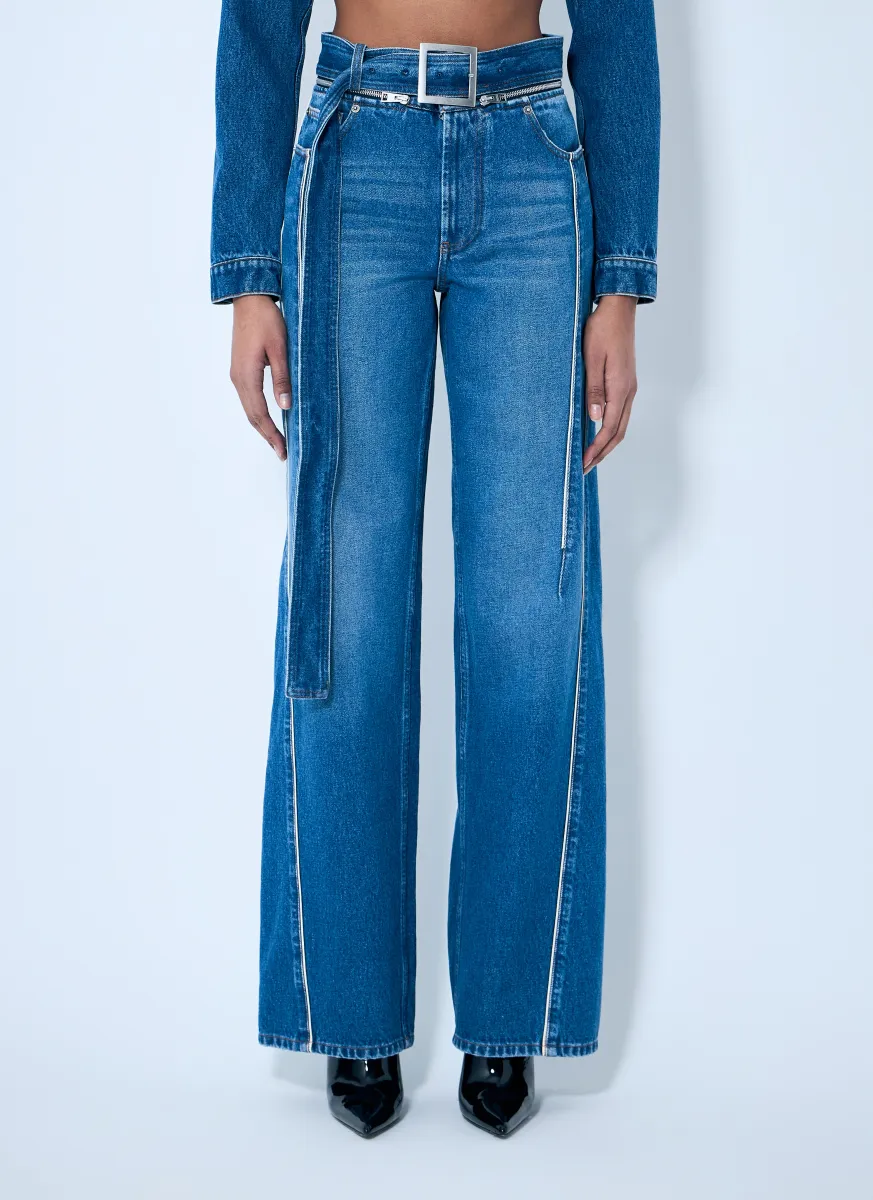 Zip-Belt Denim Jeans