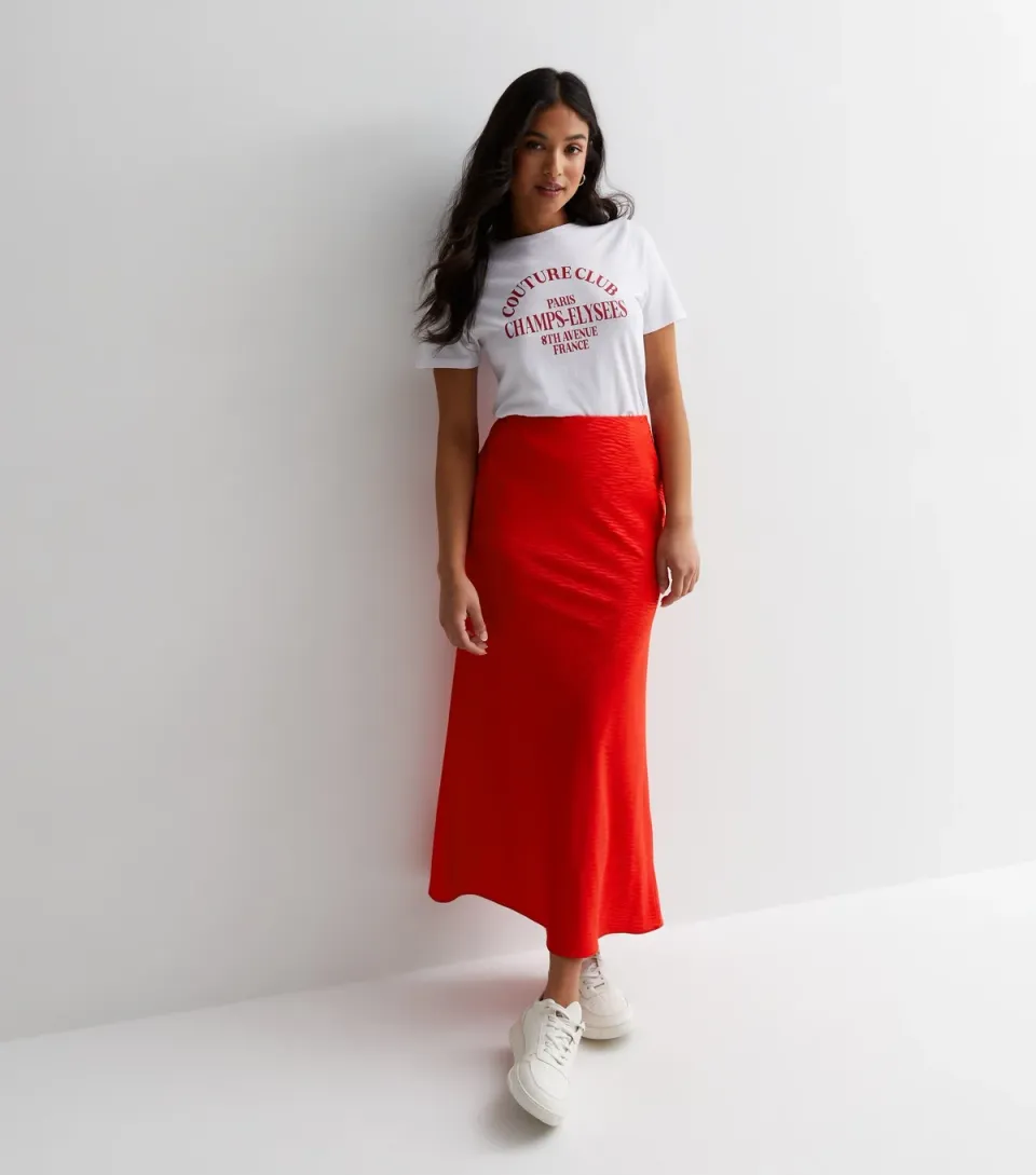 Women's Petite Red Jacquard Satin Bias Cut Maxi Skirt