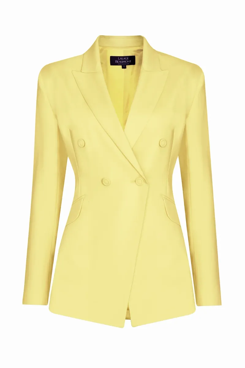 Summer Yellow Double Breasted Blazer Wool Jacket - Imogen