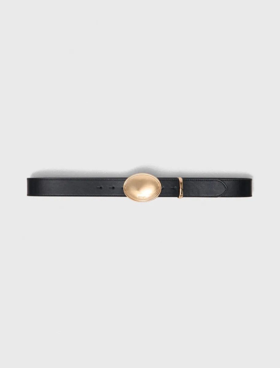 Leather belt with oval buckle