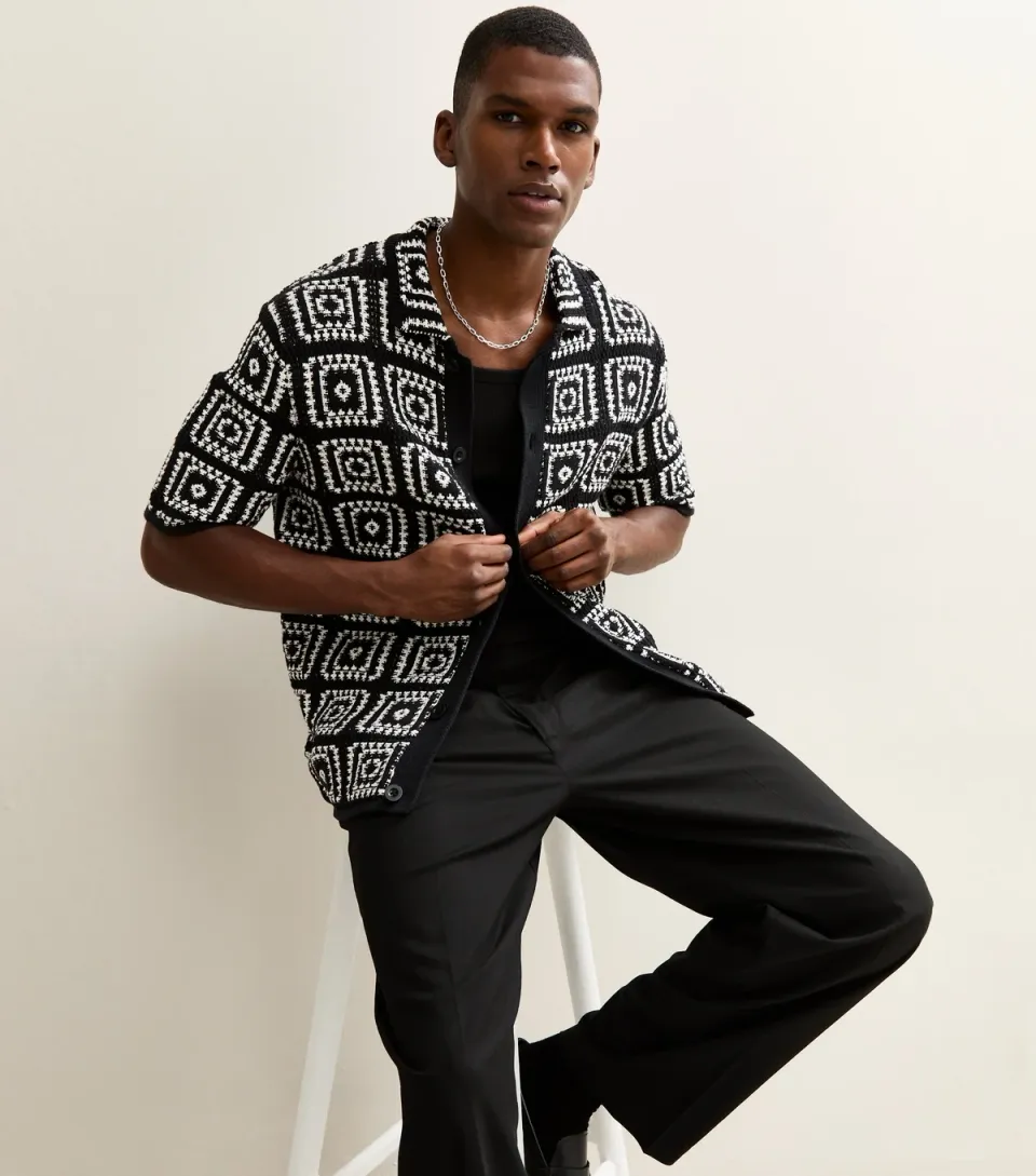 Women's Black Crochet Knit Relaxed Shirt