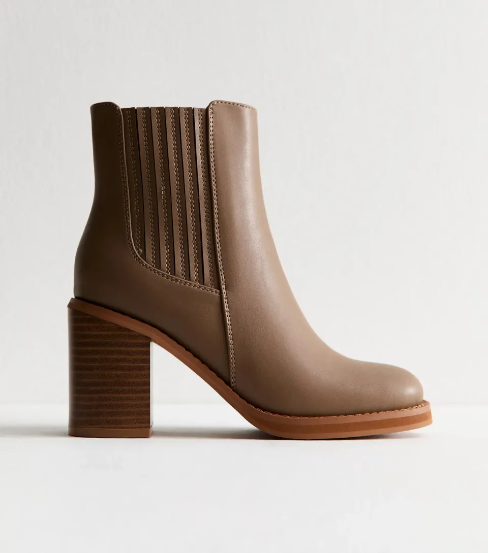 Women's Brown Faux Leather Stack Heel Ankle Boots Vegan