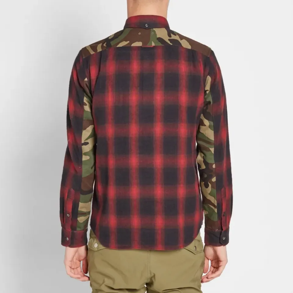 SOPHNET. Camouflage Panel Ombre Check Shirt