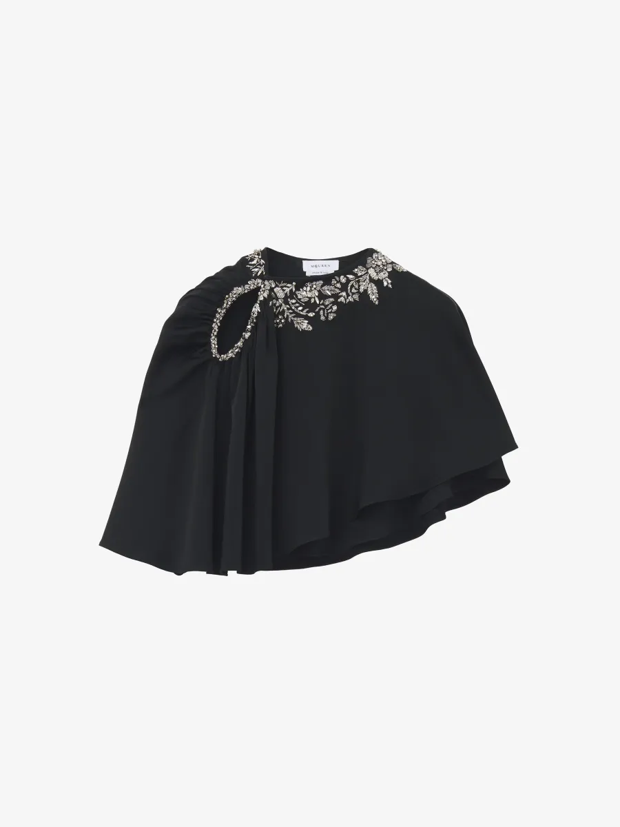 Floral Embroidery Asymmetric Cape