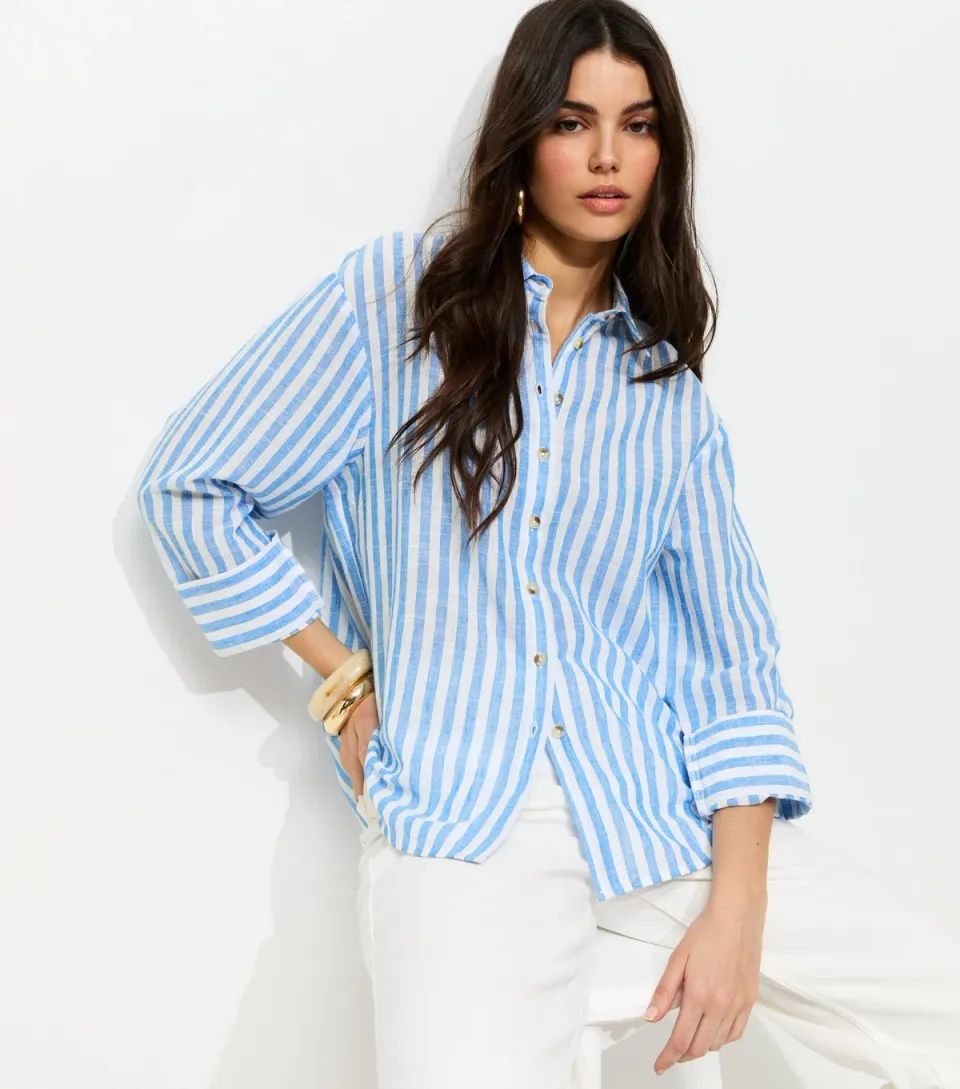 Women's Blue Stripe Long Sleeve Shirt