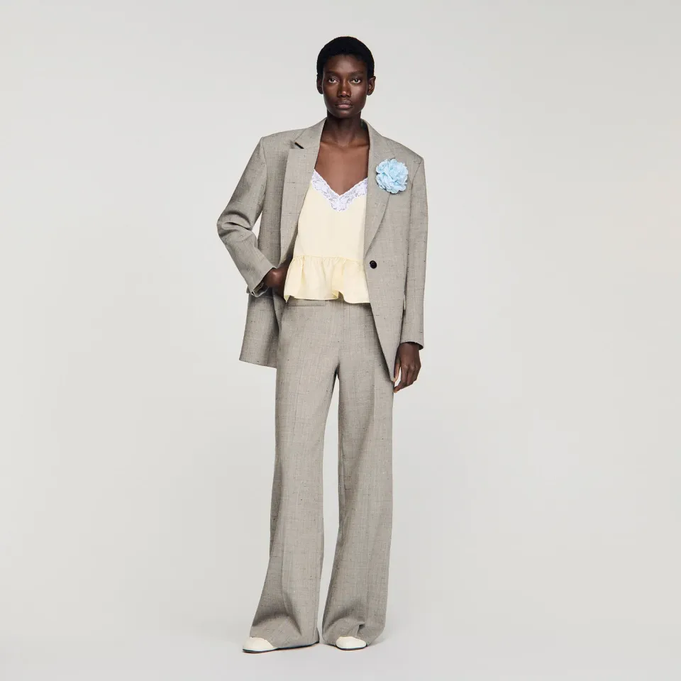 Wide-leg check wool trousers