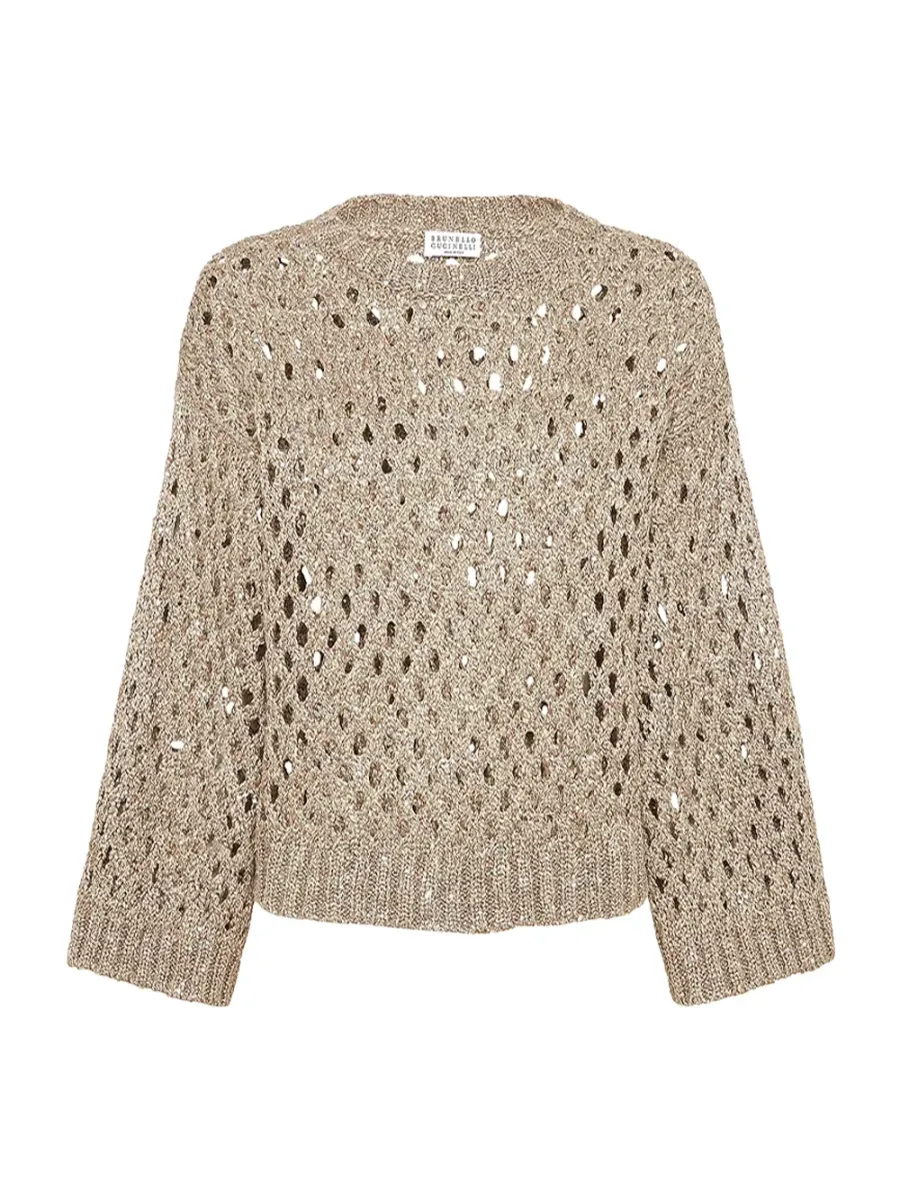 Women Silk and linen dazzling net sweater Warm beige