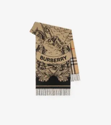Wide Gallant Knight Cashmere Scarf in Archive beige