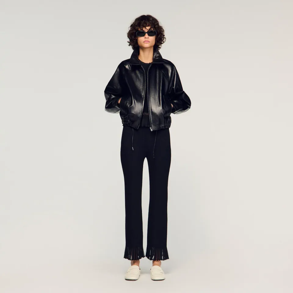 Ruffled knit trousers