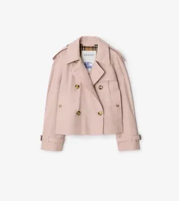 Cropped Tropical Gabardine Mayfair Trench Jacket in Pale sugar pink