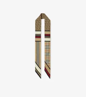 Skinny Montage Silk Scarf in Archive beige
