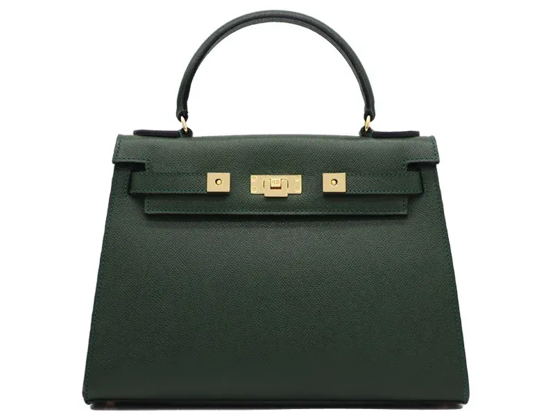 Maya Large Dolomite Pebble Print Calf Leather Handbag - Dark Green - 2