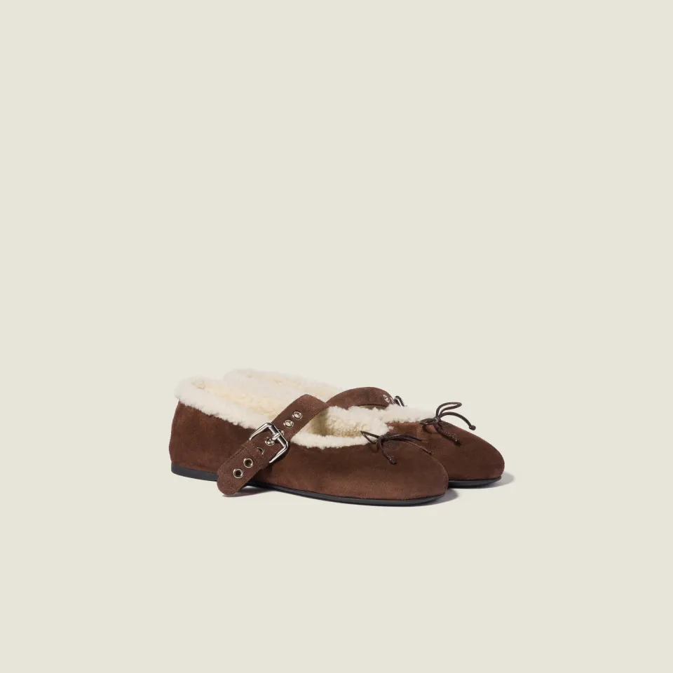 Suede and shearling ballerinas
