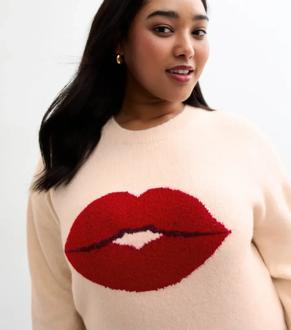Women's Cream Lip Illustration Jumper