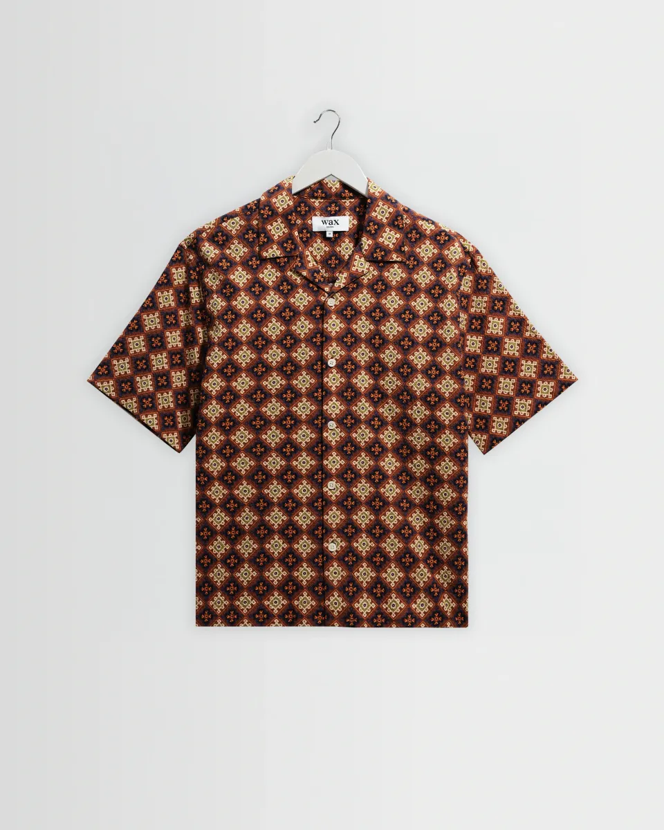 Didcot - Rust Tile Print Seersucker Short-Sleeve Shirt