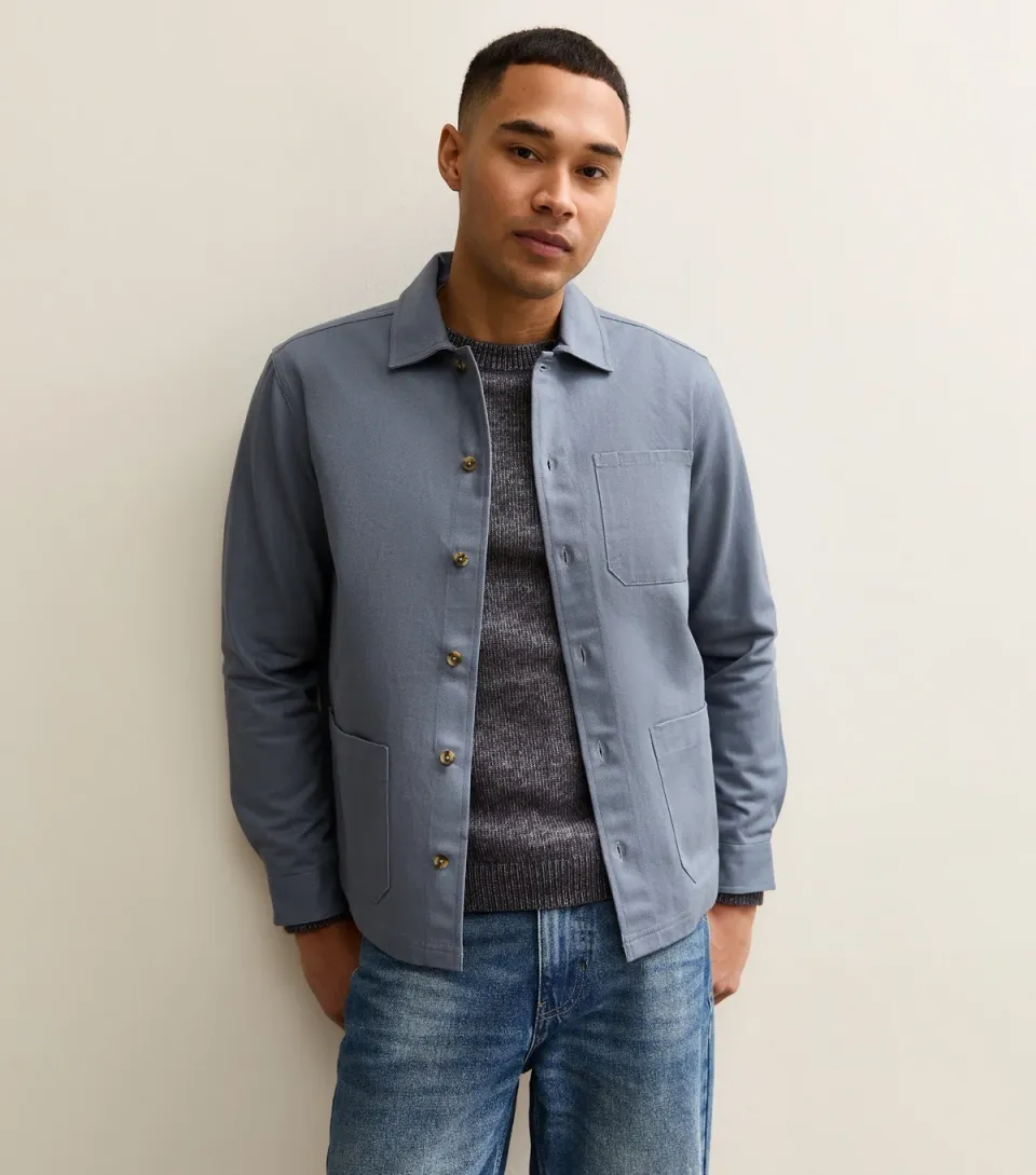 Men's Blue Regular Overshirt Shacket