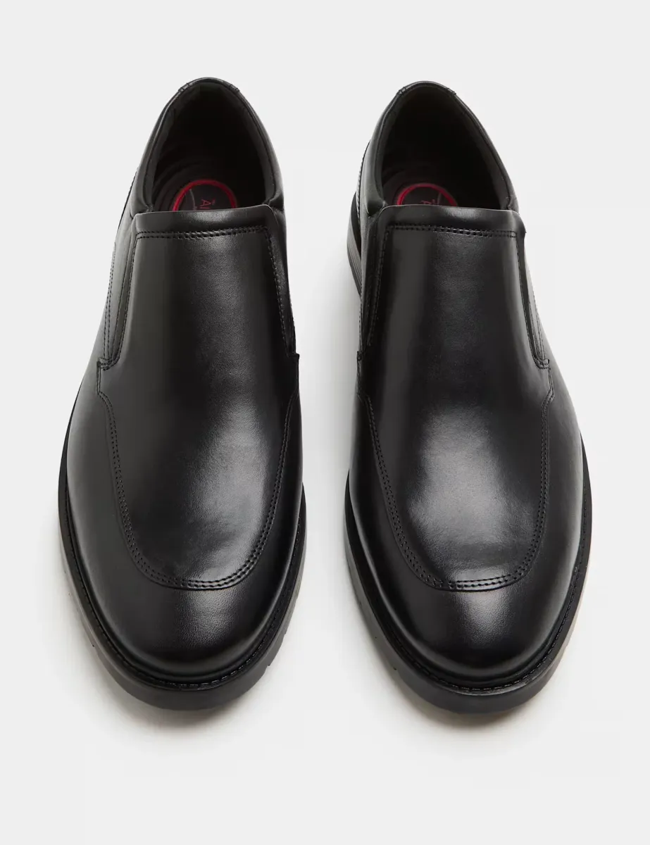 Wide Fit Leather Slip-On Shoes Black