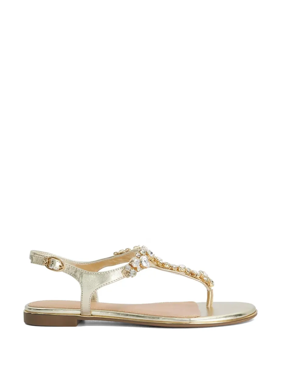 Wide Fit Embellished Ankle Strap Flat Sandals