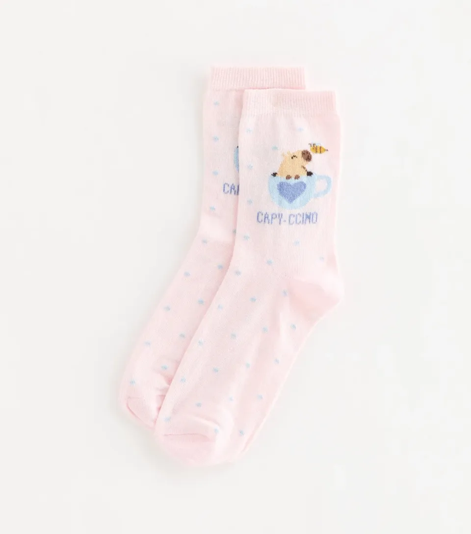Pink Cotton Rich Capy-Ccino Ankle Socks